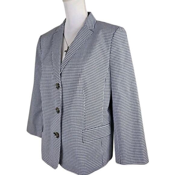 Talbots ~Woman Size 16~ White/Blue Pllaid Cotton Blend Blazer Jacket Lined NWOT. - Picture 11 of 14